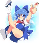  blue_hair cirno himuro pointing shoe_dangle smile socks touhou 