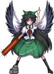  asymmetrical_clothes black_hair bow cape hair_bow long_hair lowres mismatched_footwear pixel_art red_eyes reiuji_utsuho third_eye touhou transparent_background unk_kyouso weapon wings 