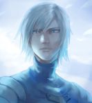 1boy blue blue_eyes blue_hair cyborg grey_hair metal_gear_(series) metal_gear_solid_2 raiden shion_(ajisionn) silver_hair solo 