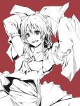  and armpits arms_up hakurei_reimu monochrome simple_background smile solo touhou 