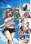  comic competition gym_uniform headband highres jyaco long_hair multiple_girls navel original purple_hair running sweat track track_and_field 