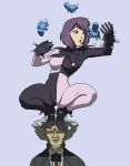  4chan blue_hair bodysuit drawfag ghost_in_the_shell ghost_in_the_shell_stand_alone_complex grey_hair harlequin imageboard_colors kusanagi_motoko red_eyes short_hair tachikoma 