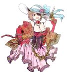  breasts brown_eyes brown_hair cleavage corset daico dress elbow_gloves eyepatch flower gloves gun hand_on_hip handgun happy hat meiko pirate red revolver scarf shawl short_hair smile solo vocaloid weapon 