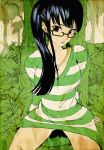  boots brown_eyes glasses jewelry jungle long_hair nature nico_robin one_piece one_piece:_strong_world ponytail shirt striped striped_shirt sweater sweater_dress 