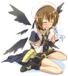  boots brown_hair closed_eyes hat kneeling mahou_shoujo_lyrical_nanoha mahou_shoujo_lyrical_nanoha_a's minigirl nude reinforce_zwei short_hair tears tsuchinoko_(muni_muni) wings yagami_hayate 