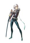  absurdres gloves highres infinite_space katana male nodachi official_art pose red_eyes short_hair simple_background solo standing sword weapon white_hair yuri_(infinite_space) 