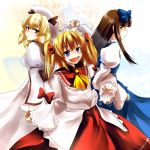  absurdres arms_locked back-to-back fairy_wings fang highres holding_hands k2isu locked_arms luna_child multiple_girls open_mouth smile star_sapphire sunny_milk touhou wings 