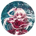  capelet circle clenched_hand fist hair_bobbles hair_ornament long_hair navio red_eyes shinki side_ponytail solo touhou very_long_hair white_hair 