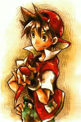  1boy holding holding_poke_ball male poke_ball pokemon pokemon_special red_(pokemon) solo 