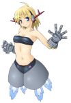  ahoge antennae bandeau blonde_hair blue_eyes eighty_percent_complete gundam horns mecha_musume midriff mobile_suit_gundam navel personification piiton short_hair simple_background solo those_are_just_for_decoration zeong 