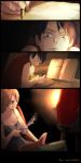  book cup fountain_pen lamp meissdes monkey_d_luffy nami one_piece sitting writing 