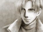  1boy leon_s_kennedy monochrome resident_evil resident_evil_4 shion_(ajisionn) solo 