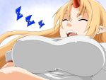  breasts fangs horn horns hoshiguma_yuugi hotpants_(artist) huge_breasts long_hair pointy_ears sleeping touhou 