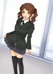  1girl amagami black_thighhighs brown_eyes brown_hair face kishida-shiki nakata_sae school_uniform solo thigh-highs thighhighs twintails 