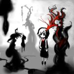  hair_ribbon monochrome ribbon rumia shadow touhou tren 