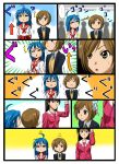  &gt;_&lt; ahoge azumanga_daiou comic crossover extra height_difference highres izumi_konata k-on! kinoshita_shizuka lucky_star sakaki school_uniform silent_comic tyotyotyori 