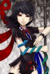  black_hair houjuu_nue pale_skin polearm red_eyes short_hair snake solo thigh-highs thighhighs torn_clothes touhou trident weapon wings yakan_7 