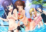  :&lt; arm_up armpits bikini blonde_hair blue_eyes blue_hair breast_grab breasts brown_hair buntan closed_eyes clothes_thief cloud clouds covering covering_breasts flower front-tie_top hair_flower hair_ornament hairclip highres innertube long_hair looking_back mound_of_venus multiple_girls navel ocean one-piece_swimsuit open_mouth original palm_tree school_swimsuit short_hair side-tie_bikini sky smile splash swimsuit swimsuit_thief teardrop theft tree twintails wading water wavy_mouth 