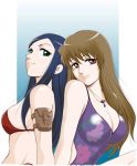  bikini blue_hair breasts brown_hair cleavage fujino_shizuru green_eyes kuga_natsuki long_hair multiple_girls my-hime red_eyes sabachiyo_land smile swimsuit 