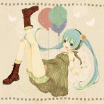  aqua_eyes aqua_hair balloon boots flower hair_flower hair_ornament hatsune_miku headphones legs long_hair mizutamako smile solo twintails vocaloid 