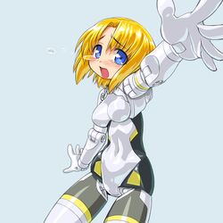  blonde_hair blue_eyes busou_shinki dd_(artist) doll_joints mecha_musume minigirl short_hair simple_background solo tears 