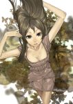  brown_hair butterfly danann down_blouse dress from_above highres looking_up original solo 