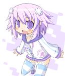  choker choujigen_game_neptune collar hair_ornament hoodie idea_factory nekoyama neptune_(choujigen_game_neptune) open_mouth purple_eyes purple_hair short_hair solo sweater thighhighs usb violet_eyes zipper 