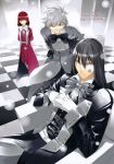  ace_of_spades alice_in_wonderland black_hair bow eight_of_diamonds facial_mark gloves highres jack_of_clubs long_hair red_hair redhead short_hair sitting ueda_ryou white_hair 