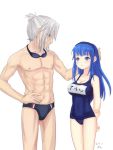  bingsang blue_eyes blue_hair goggles goggles_around_neck long_hair max name_tag one-piece_swimsuit pangya school_swimsuit speedo swimsuit 