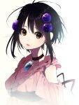  1girl black_hair brooch brown_eyes choker dress hair_ornament jewelry looking_at_viewer mamyouda open_mouth reala_(tales) short_hair simple_background smile solo tales_of_(series) tales_of_destiny_2 very_short_hair white_background 