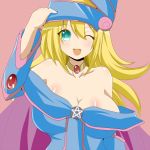  blonde_hair breasts choker cleavage dark_magician_girl green_eyes hat large_breasts long_hair open_mouth pentagram tales1203 wink witch_hat wizard_hat yuu-gi-ou yuu-gi-ou_duel_monsters 