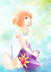  blue_eyes bob_cut competition_swimsuit jue_jue kasumi_(pokemon) kasumi_(pokemon)_(hgss) one-piece_swimsuit pinky_out pokemon pokemon_(game) pokemon_gsc red_hair redhead short_hair starmie swimsuit wading water 