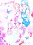  bag bespectacled blush bracelet butterfly casual earrings fashion flower frills gathers glasses hatsune_miku highres jewelry kagamine_rin leggings lipstick minami_haruya nail_polish necklace overalls pearl pink_lipstick polka_dot purple_legwear purse ribbon sandals shoes side_ponytail sneakers toes vocaloid 