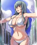  breasts cleavage front-tie_top large_breasts navel red_eyes rozen_maiden rozenweapon silver_hair string_bikini suigintou underboob water waterfall 