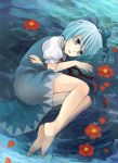  barefoot blue_eyes blue_hair bow cirno feet flower mia0309 miya0309 short_hair touhou water 