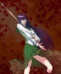  highschool_of_the_dead purple_hair sakamoto_mineji school_uniform sword weapon 