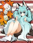  animal_ears aqua_eyes aqua_hair blush fox_mask hatsune_miku long_hair mask solo tamaoka_kagari twintails very_long_hair vocaloid wolf_ears 