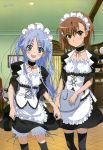  absurdres alternate_costume bloomers blush cosplay enmaided frills hair_ornament hairclip highres index itou_youko kaichou_wa_maid-sama kaichou_wa_maid-sama! maid maid_headdress megami messy_hair misaka_mikoto multiple_girls official_art smile thigh-highs thighhighs to_aru_kagaku_no_railgun to_aru_majutsu_no_index twintails 