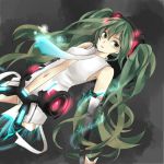  bad_id belt elbow_gloves fingerless_gloves gloves green_eyes green_hair hatsune_miku hatsune_miku_(append) long_hair miku_append navel necktie solo tenka thigh-highs thighhighs twintails vocaloid vocaloid_append 