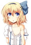  alice_margatroid alice_margatroid_(pc-98) bare_shoulders blonde_hair blue_eyes bow flat_chest hair_bow hairband jpeg_artifacts off_shoulder short_hair solo touhou touhou_(pc-98) tyata-maru 