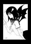  black_hair blush book dark_persona evil fujiyoshi_harumi glasses horns lust monochrome naughty_face reading sayonara_zetsubou_sensei school_uniform serafuku seven_deadly_sins shanghai_man simple_background skirt solo wings 