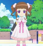  1girl brown_hair dress hime_chen!_otogi_chikku_idol_lilpri long_hair momoka_(hime_chen!) ribbon screencap smile solo stitched twintails violet_eyes 