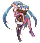  aqua_eyes bandana blue_hair child dual_persona eyebrows gloves klan_klein long_hair macross macross_frontier meltrandi military military_uniform pointy_ears s.m.s. simple_background smile thigh-highs thighhighs twintails uniform very_long_hair zentradi 