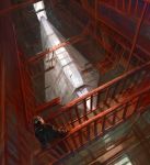  denchou dutch_angle hangar highres original scenery science_fiction scifi space_craft sunbeam sunlight 