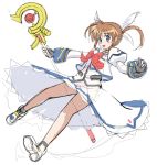  brown_hair fingerless_gloves gloves highres mahou_shoujo_lyrical_nanoha pixiv_manga_sample raising_heart sketch solo staff takamachi_nanoha tonbo twintails work_in_progress 