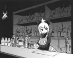  artist_request bartender bottle cropped hair_ribbon kurodani_yamame monochrome ribbon tomotsuka_haruomi touhou 