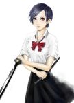  blood+ bow katana otonashi_saya red_eyes scabbard school_uniform sheath short_hair skirt sword weapon xyl 