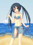  black_hair brown_eyes highres k-on! long_hair nakano_azusa ponishi. sarong swimsuit twintails 