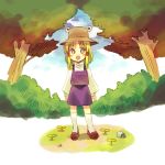  blonde_hair blush eyes frog hachi_(8bit_canvas) hat highres moriya_suwako nature open_mouth outdoors outside solo touhou yellow_eyes 