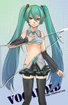  annoyed aqua_hair bad_id bra detached_sleeves hatsune_miku lingerie long_hair midriff page_tear revealing_cutout rexcel side-tie_panties striped striped_bra thigh-highs thighhighs twintails underwear very_long_hair vocaloid x-ray 